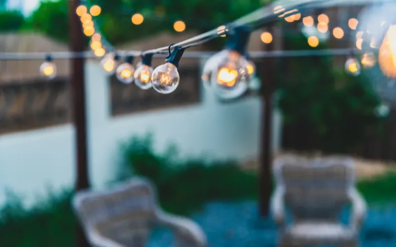 Lights on outdoor patio.