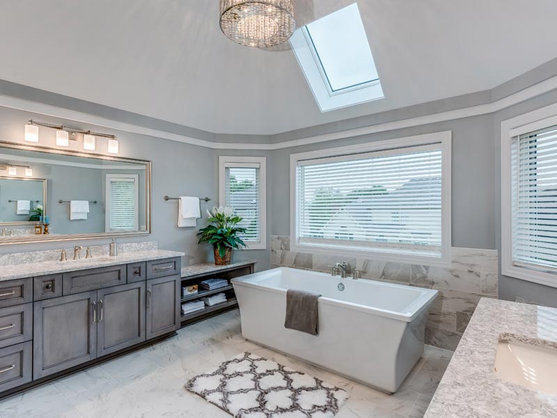 Custom bathroom remodel with a free standing bathtub.