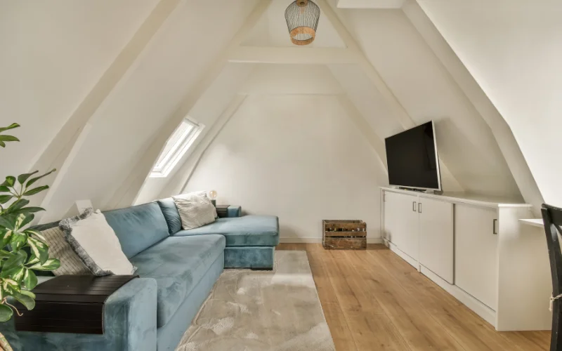 TV room in an attic.