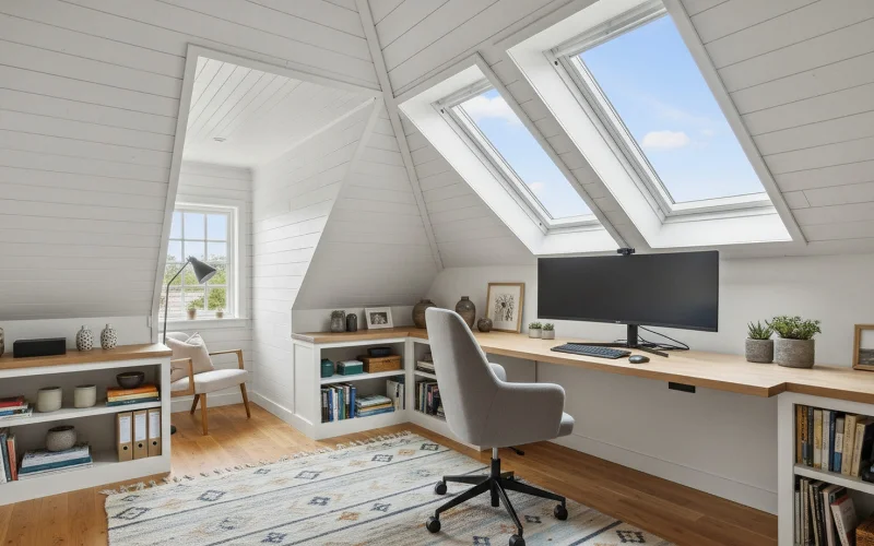 Home office in a remodeled attic.