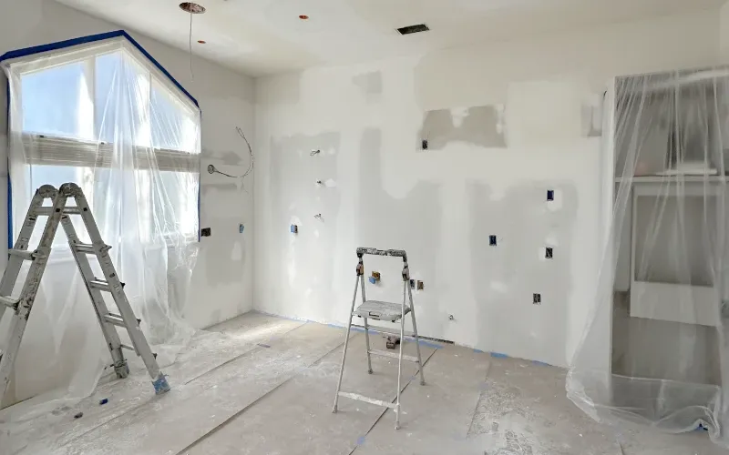 During construction room addition we use plastic to protect from dust.
