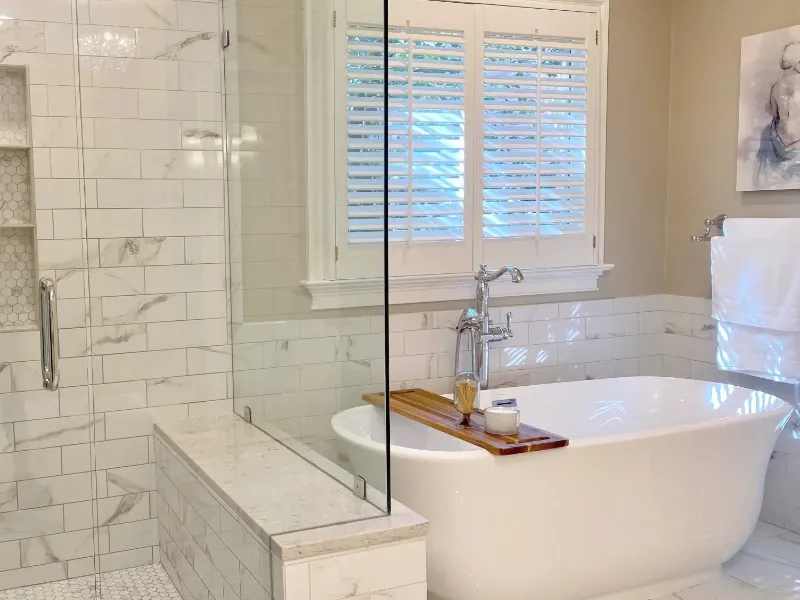 Bathroom remodel with elegant tub design.