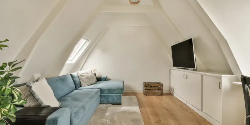 TV room in an attic.