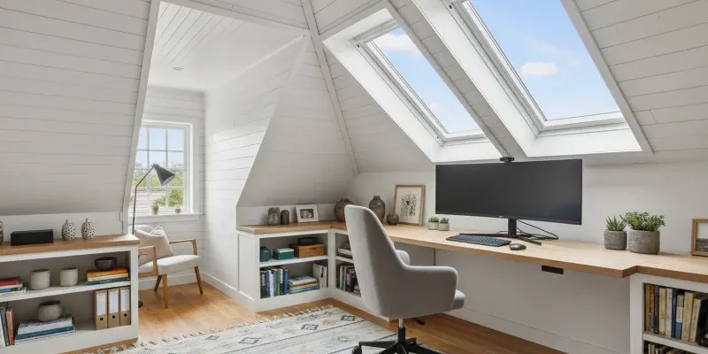 Home office in a remodeled attic.